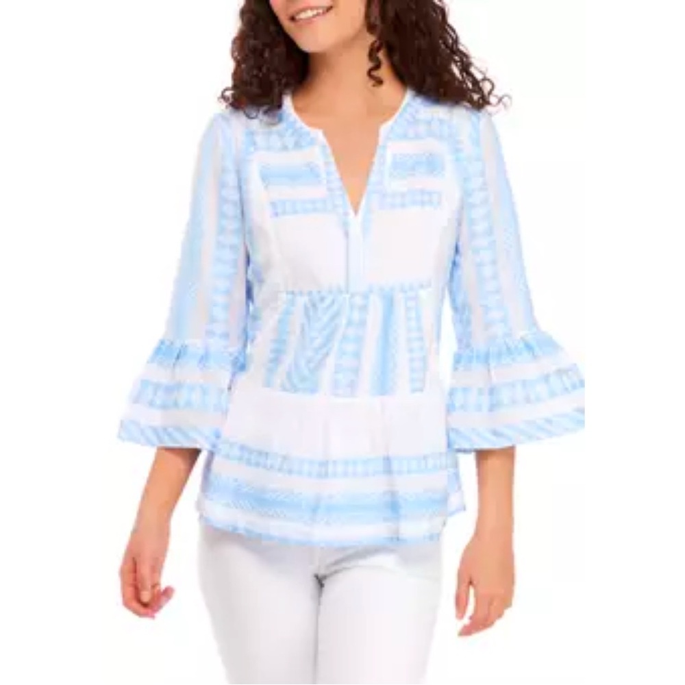 Flaire Sleeve Swing Top Blouse Tunic geometric